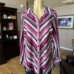 Studio 1940 pink, black & red long sleeve Vneck blouse-size 14/16